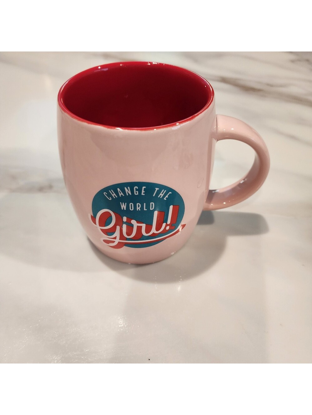 Caribou Coffee “Change the World Girl” Pink Coffee Mug 14 Oz 2019